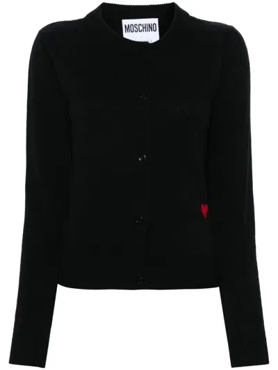 Moschino Intarsia-heart Cardigan In Black