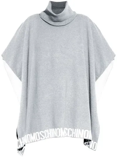 Moschino Intarsia Knit-logo Poncho In Grey