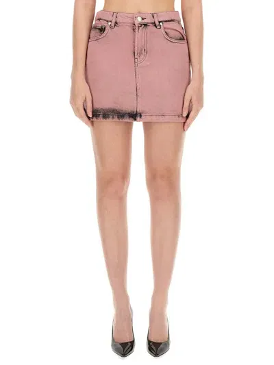 Moschino Jeans High Waist Contrast Stitched Mini Skirt In Pink