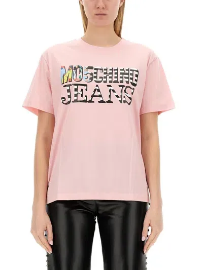 Moschino Jeans Logo In Pink