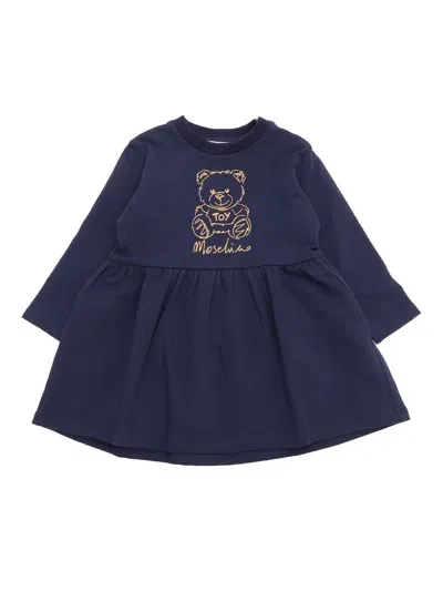 Moschino Kid Kids' Long Sleeved Dress In Blue