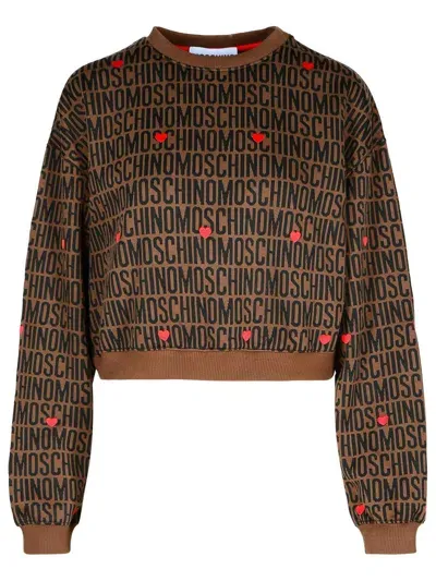 Moschino Logo Brown Cotton Blend Sweatshirt