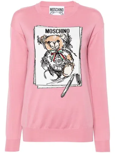 Moschino Logo-embroidered Jumper In Pink