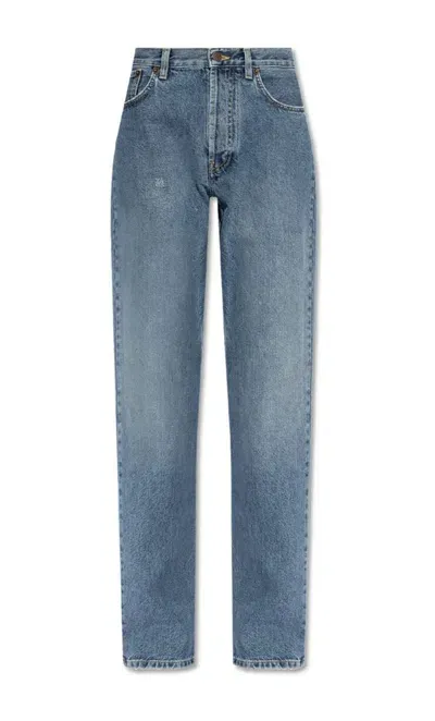 Moschino Logo Patch Straight Leg Jeans In Blue