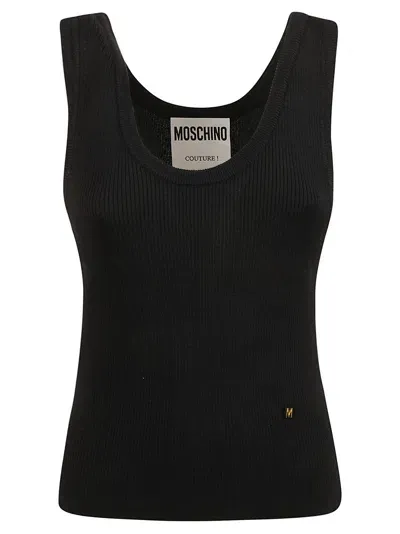 Moschino Logo Pin Knit Tank Top In Black