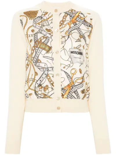 Moschino Logo-print Cardigan In Neutrals