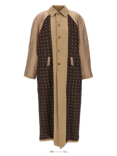 Moschino Long Trench Coat With Patterned Inserts Coats, Trench Coats In Beige