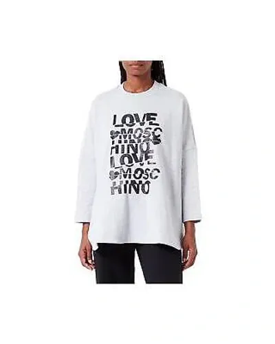 Pre-owned Moschino Love  Oversize-pullover Mit Rundhalsausschnitt Mit Glitzerdruck - In Gray