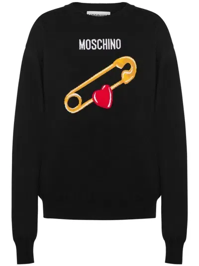 Moschino Intarsia-knit Virgin Wool Jumper In Black