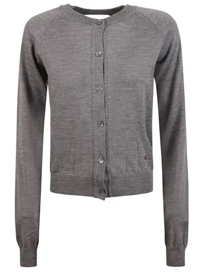 Moschino Open Back Buttoned Knit Cardigan In Grey