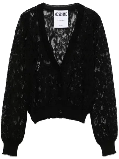 Moschino Raschel-knit Cardigan In Black