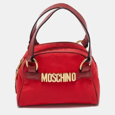 Pre-owned Moschino Red Nylon Mini Logo Bowler Bag