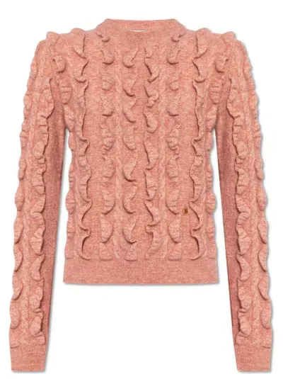 Moschino Ruffled Crewneck Jumper In Pink