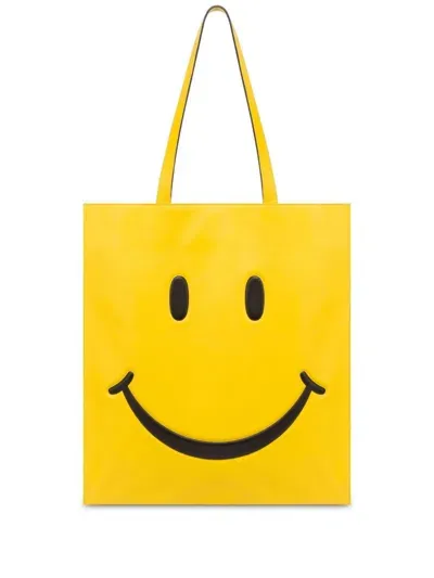 Moschino Smiley Leather Shoulder Bag In Yellow