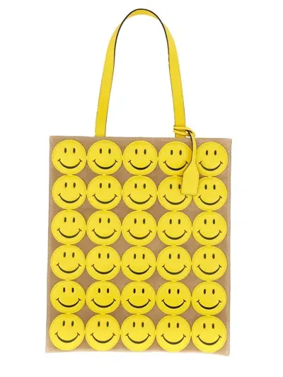 Moschino Smiley Leather Shoulder Bag In Yellow