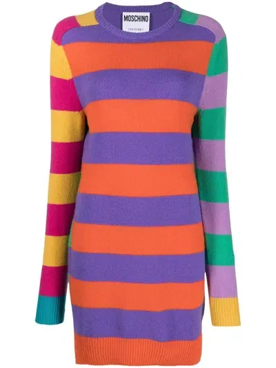 Moschino Striped Cashmere Jumper Dress In Green