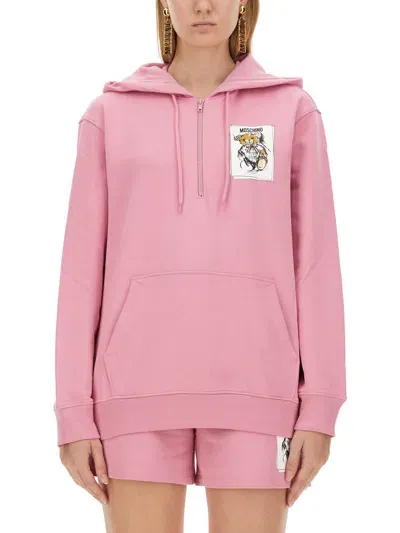 Moschino Cotton Jersey Hooded Sweatshirt In Pink