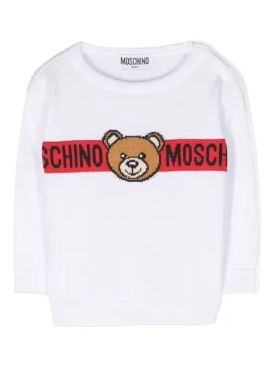 Moschino Babies' Teddy Bear Intarsia-knit Jumper In White