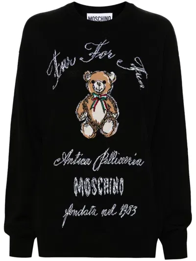 Moschino Teddy Bear-intarsia Sweater In Black