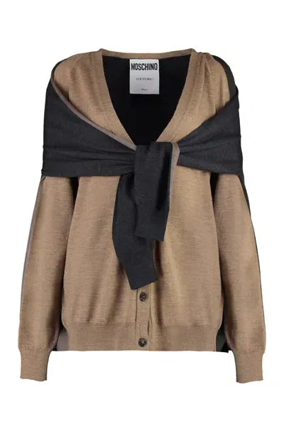 Moschino Virgin Wool Cardigan In Beige