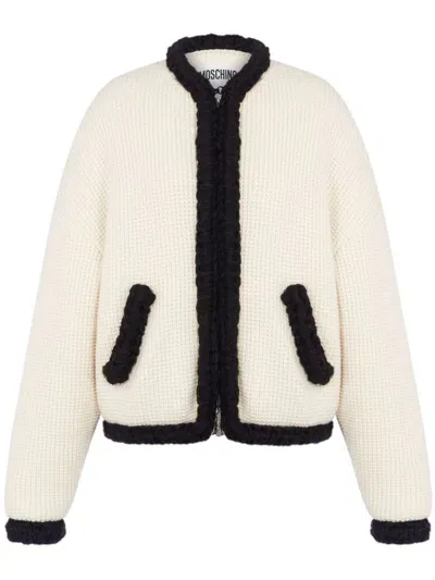 Moschino Waffle Knit Virgin Wool Blazer In Nude & Neutrals