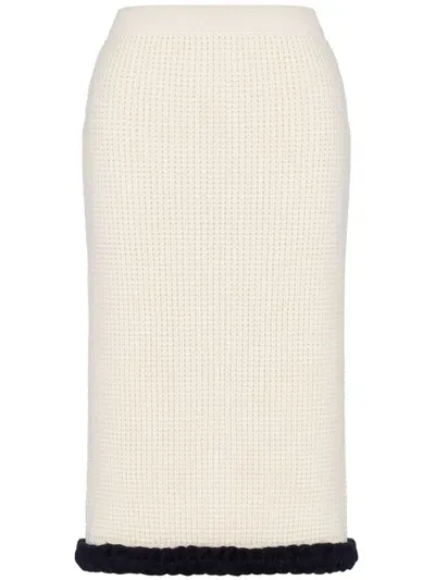 Moschino Waffle Knit Virgin Wool Skirt In White