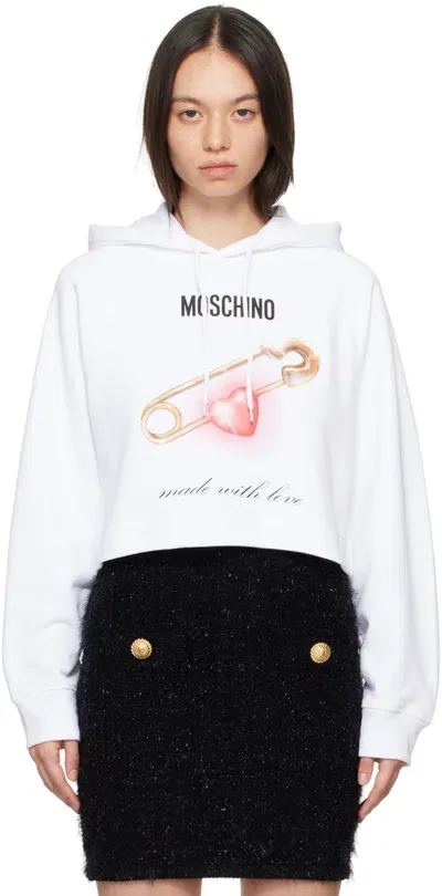 Moschino White Heart Safety Pin Sweatshirt In 1001 Multi White