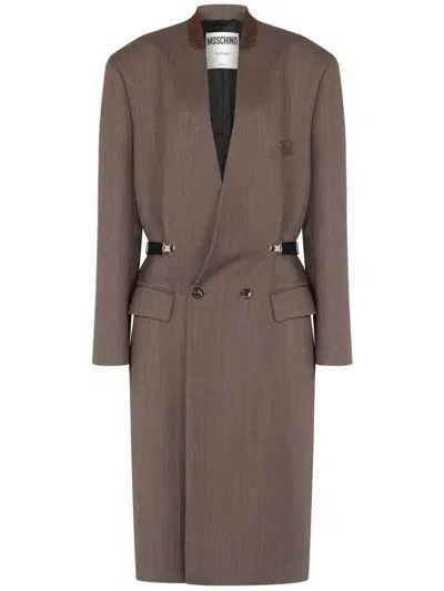 Moschino Wool Canvas Coat In Brown