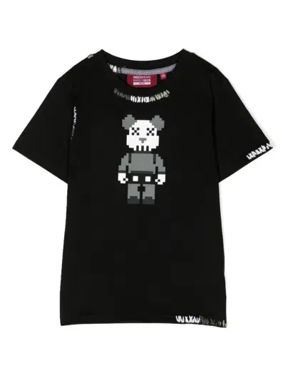 Mostly Heard Rarely Seen 8-bit Kids' Mini Grey Bear Cotton T-shirt In Black