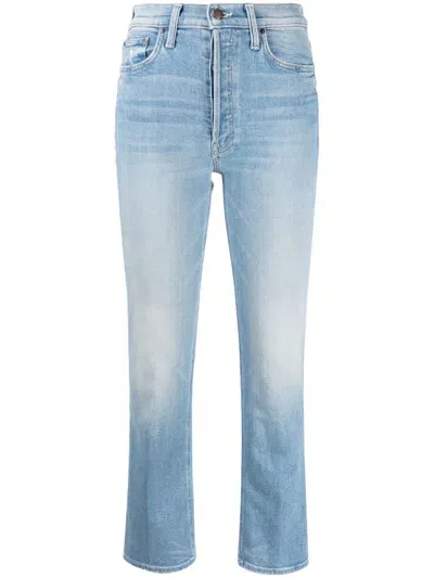 Mother Mid-rise Cropped Jeans In Blue