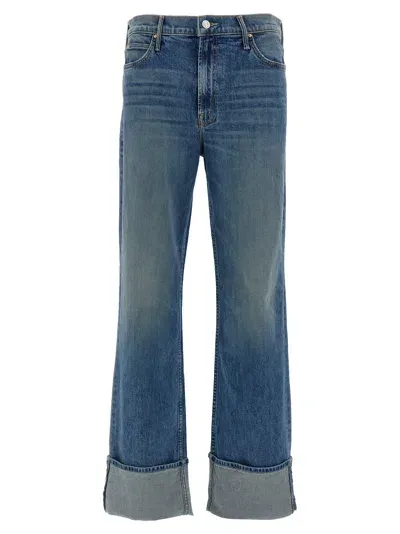 Mother Duster Skimp Logo Patch Straight Leg Jeans In Blue