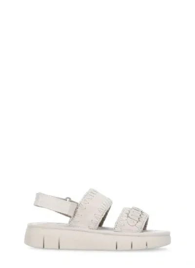 Mou Bounce Suede Flatform Sandals In White