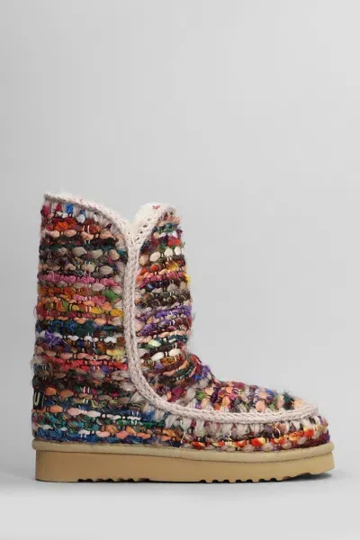 Mou Eskimo 24 Low Heels Ankle Boots In Multicolor Wool In White