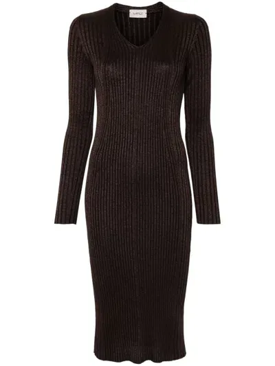 Mrz Ribbed-knit Midi Dress In Brown