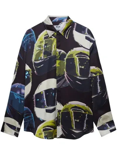 Msgm All-over Helmet Print Shirt In Black