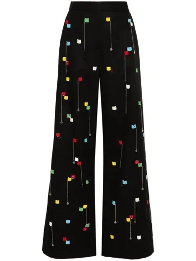 Msgm Bead-embellished Wide-leg Trousers In Black