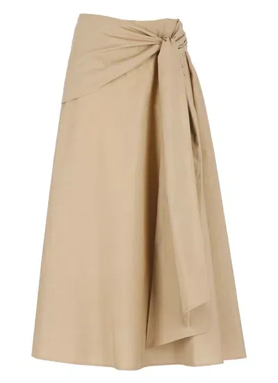 Msgm Cotton Skirt In Neutrals