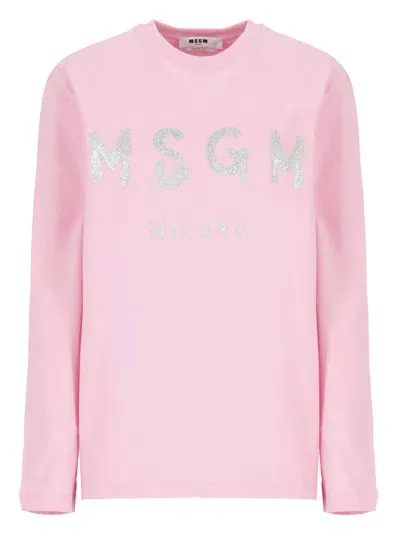 Msgm Cotton T-shirt In Pink