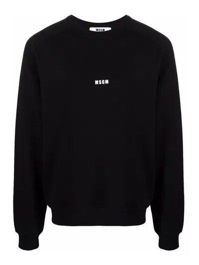 Msgm Logo Detailed Crewneck Sweatshirt In Black