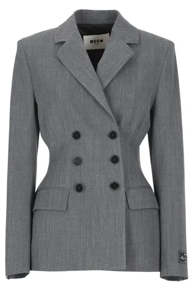 Msgm Fitted Double Breast Wool Blend Jacket In Grey