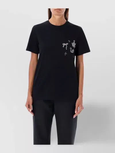 Msgm Embroidered Graphic Crew Neck Top In Black