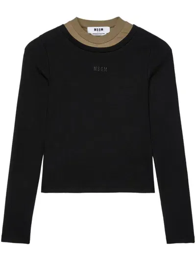 Msgm Embroidered-logo Knitted Top In Black