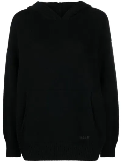 Msgm Embroidered-logo Wool-blend Jumper In Black