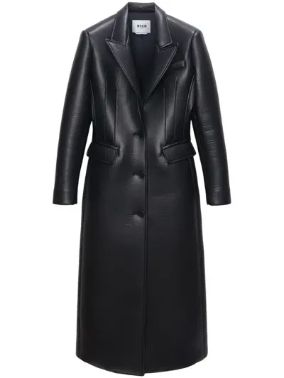 Msgm Faux-leather Single-breasted Coat In Black