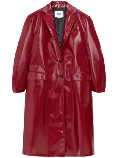 Msgm Faux-leather Single-breasted Coat In Dark Red