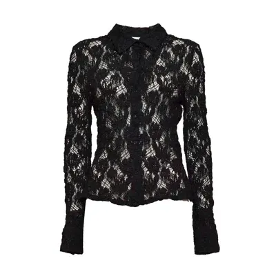 Msgm Floral Laced Semi-sheer Shirt In Black