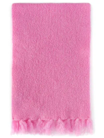 Msgm Frayed Knit Scarf In Pink