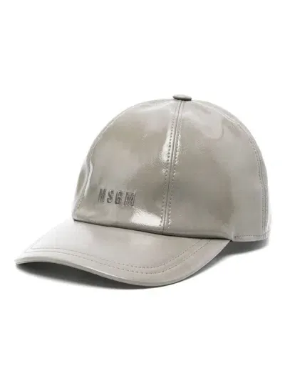 Msgm Glossy Baseball Cap In Grey