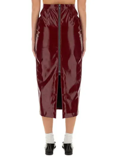 Msgm Patent Leather Midi Skirt In Bordeaux