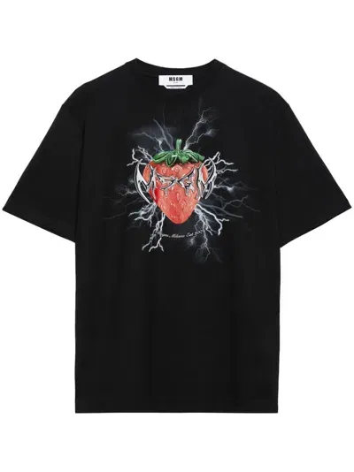 Msgm Graphic-print Cotton T-shirt In Black